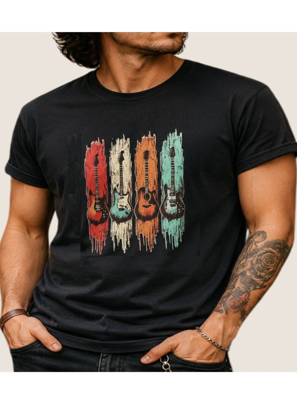 Guitar Graphic Tee Size 2XL Black Music Lover Concert Festival Shirt